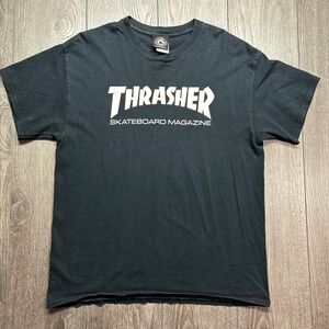 Thrasher Skateboard Magazine Logo T-Shirt Mens Large Black Short Sleeve Tee Y2k